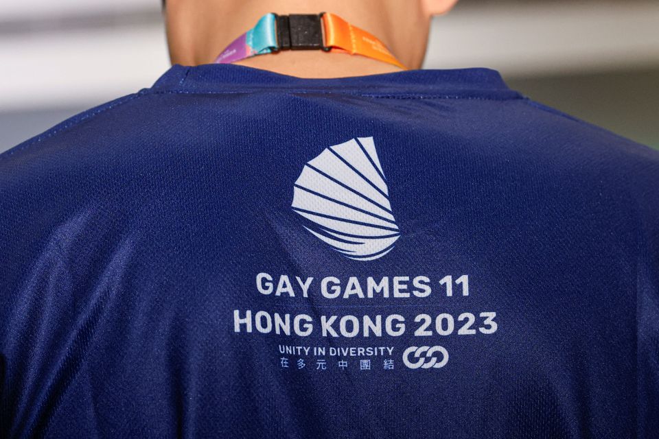 A volunteer attends a news conference ahead of the Gay Games in Hong Kong, China November 2, 2023. REUTERS/Tyrone Siu