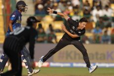 Cricket - ICC Cricket World Cup 2023 - New Zealand v Sri Lanka - M. Chinnaswamy Stadium, Bengaluru, India - November 9, 2023 New Zealand's Trent Boult in action REUTERS/Adnan Abidi